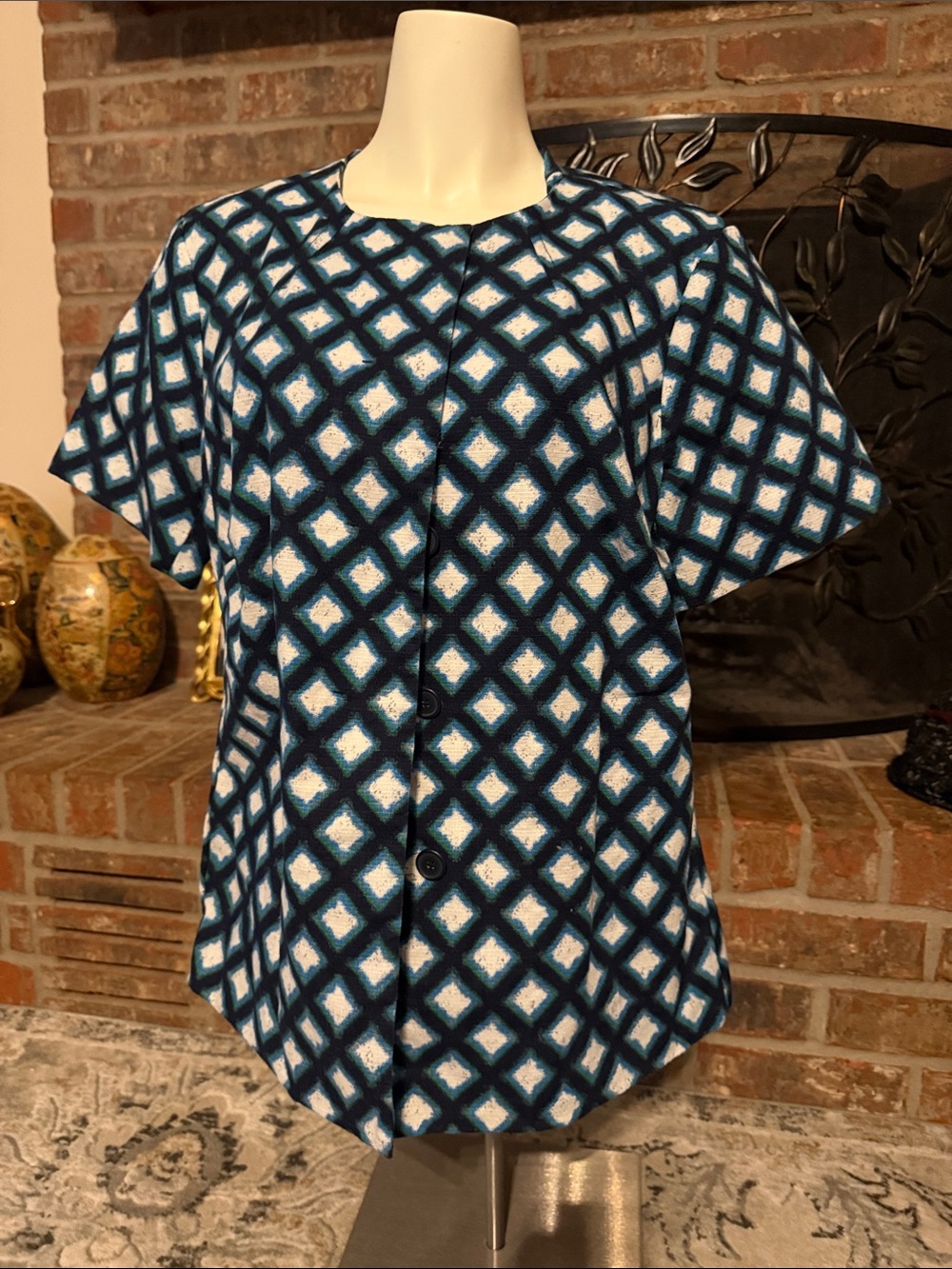 Coldwater Creek Blue Geometric Button-Front Top
